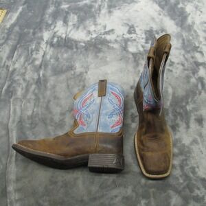 Ariat Kids Boots 2.5 Brown Blue Red Double Kicker‎ Stitching Western Square Toe